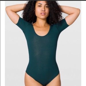 American Apparel Cotton Spandex Short Sleeve Scoop Back Bodysuit Dark Green Jade